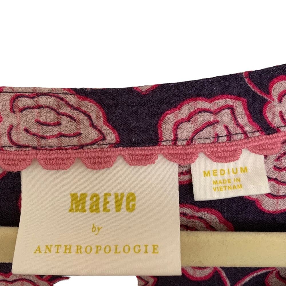 Anthropologie Maeve Navy Pink Cathy Pleated Floral Peasant Blouse - Picture 6 of 8